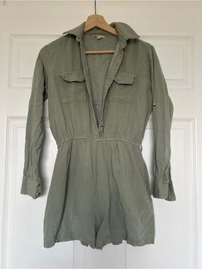 Sim and Sam utility romper green rayon and linen blend made in India  M